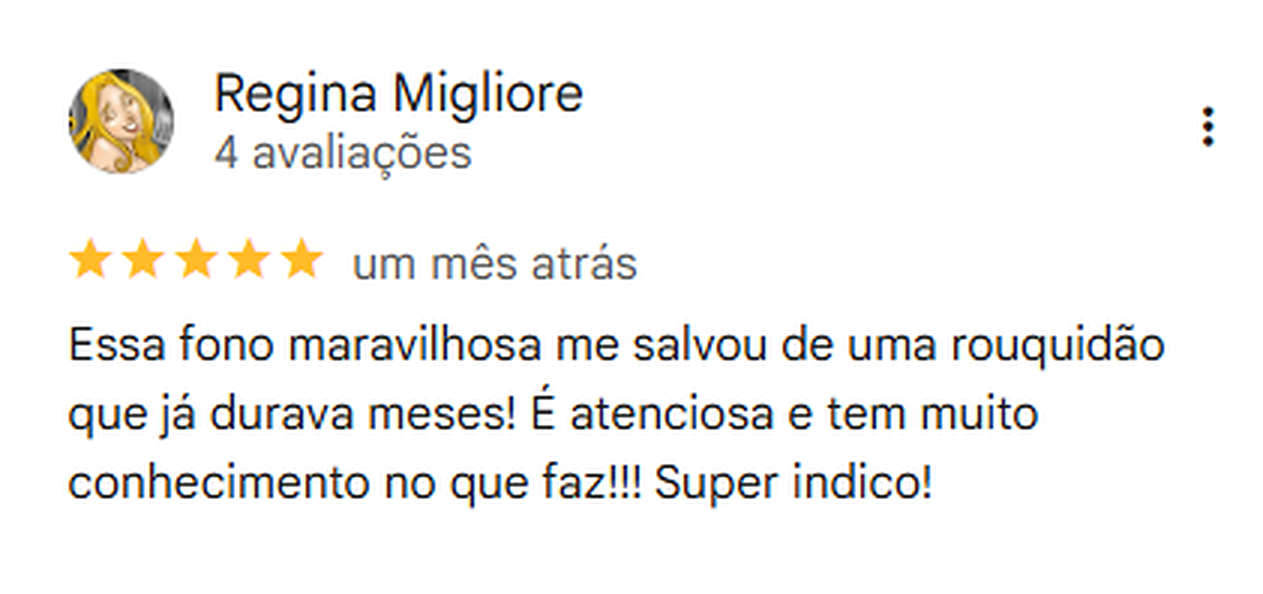 Depoimento de paciente 2 sobre o atendimento da fonoaudióloga Natalia Escamez